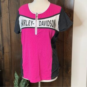 Harley-Davidson Women's Pink and Black Short Sleeve Tee